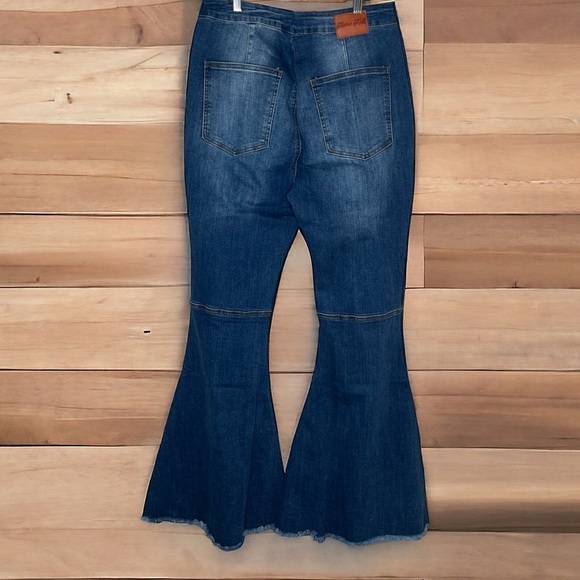 Home Folk Distressed Women's Mid Wash Blue Flare Jeans - Picture 6 of 16